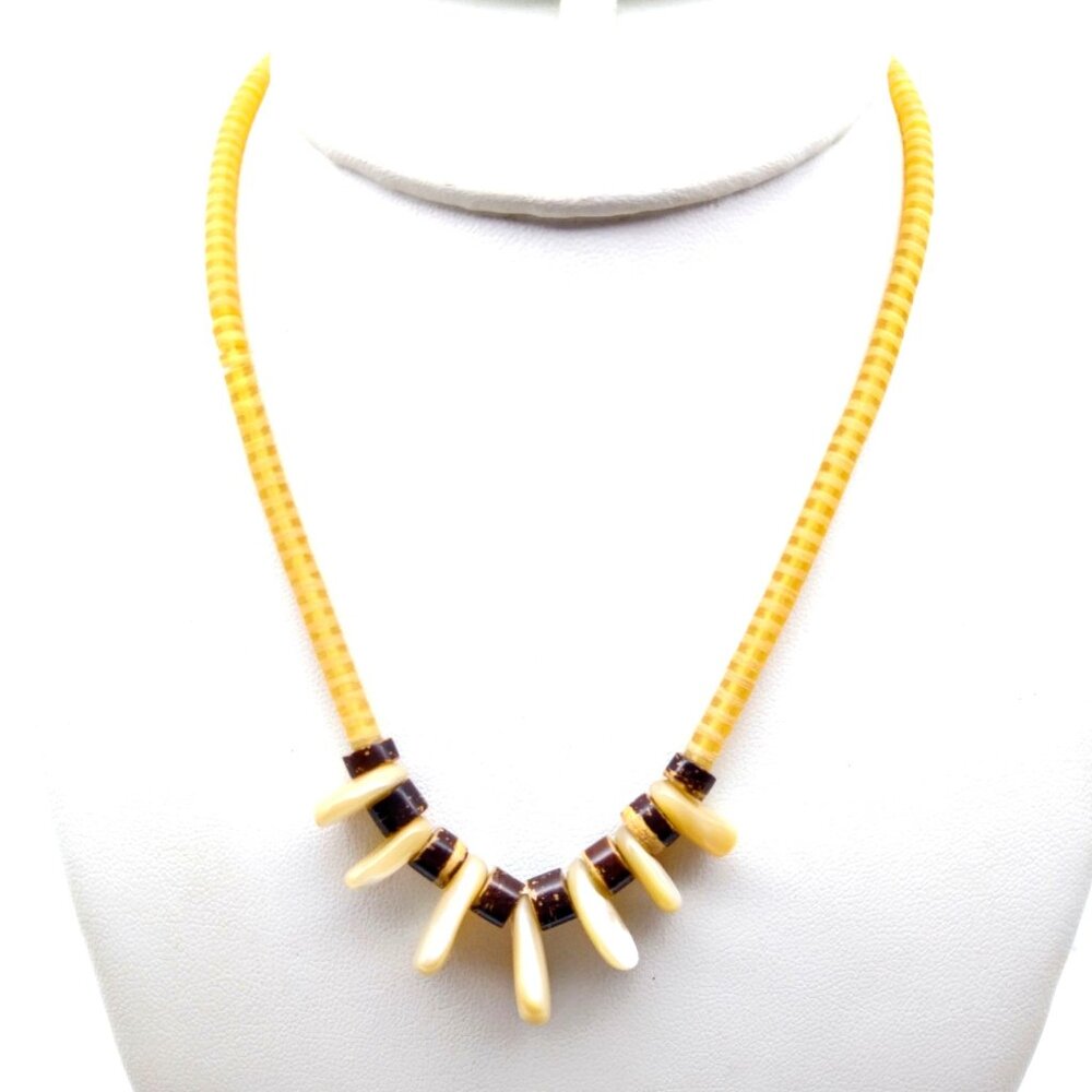Retro Vogue Sequin Heishi Choker with Mother of Pearl and Coconut Shell Bib